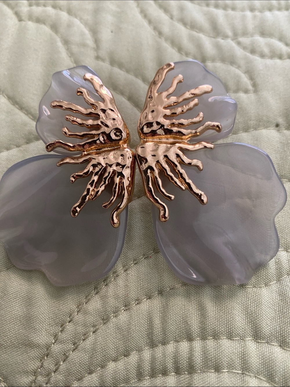 NewGold & Gray Half Flower Resin Petal Statement Drop Earrings